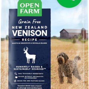 Open Farm, Grain-Free Dry Dog Food, Complete & Balanced Kibble, Sustainably & Ethically Sourced Ingredients, Non-GMO Veggies & Superfoods Support Overall Health, New Zealand Venison Recipe, 4lb Bag : Pet Supplies